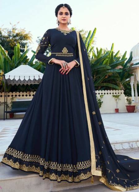 Navy Blue Colour New Designer Wedding Wear Readymade Heavy Suit Collection 596